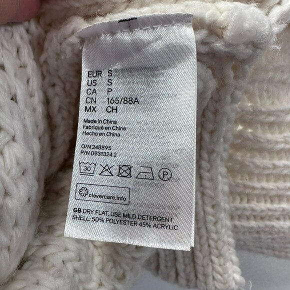 H&M Sweater Vest Womens S Cream Turtleneck Chunky Oversized Preppy Fisherman - Picture 8 of 8